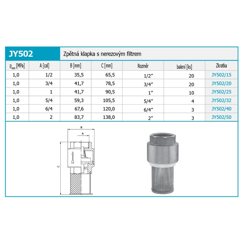 Novaservis Inštalatérsky program - Spätná klapka s filtrom 1/2" z nehrdzavejúcej ocele JY502/15
