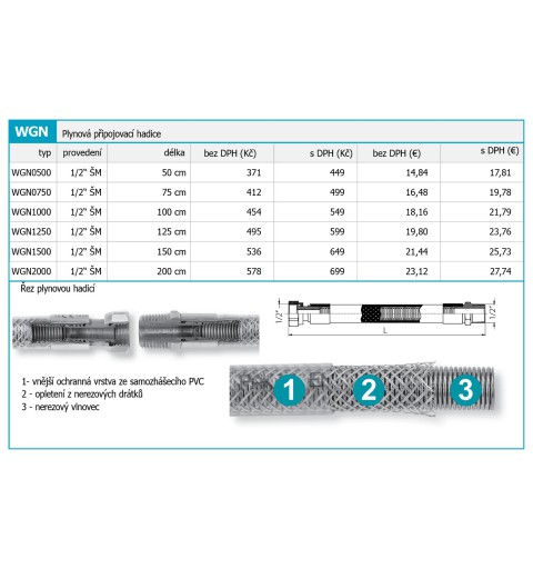 Novaservis Inštalatérsky program - Plynová pripojovacia hadica 1/2" ŠM-0,5 m WGN0500
