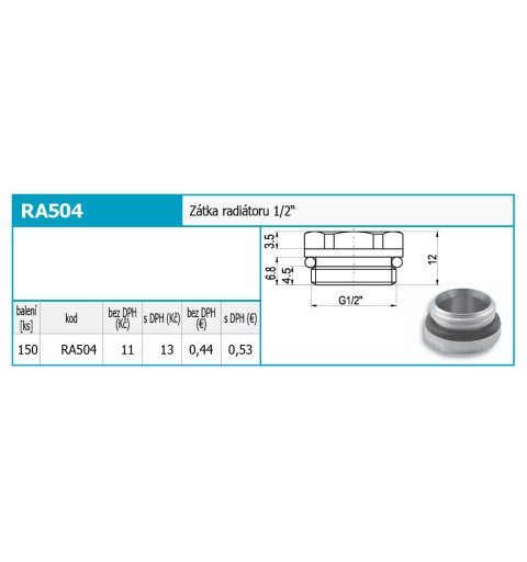 Novaservis Inštalatérsky program - Zátka radiátora 1/2" RA504/15