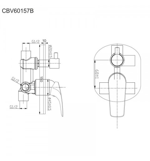 Mereo Sprchová podomietková batéria s trojcestným prepínačom, Eve, Mbox, oválny kryt, chróm CBV60157B
