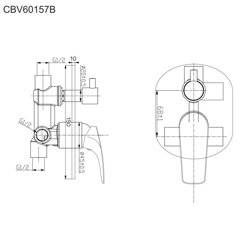 Mereo Sprchová podomietková batéria s trojcestným prepínačom, Eve, Mbox, oválny kryt, chróm CBV60157B