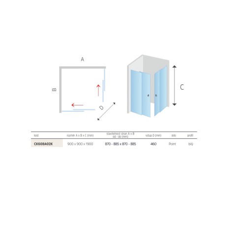 Mereo Sprchovací kút, LIMA, štvorec, 90 cm, biely ALU, sklo Point CK608A02K