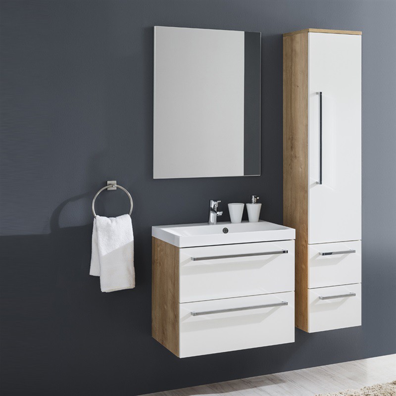 Mereo Bino kúpeľňová skriňka s  umývadlom z liateho mramoru 60 cm, biela/dub CN670M
