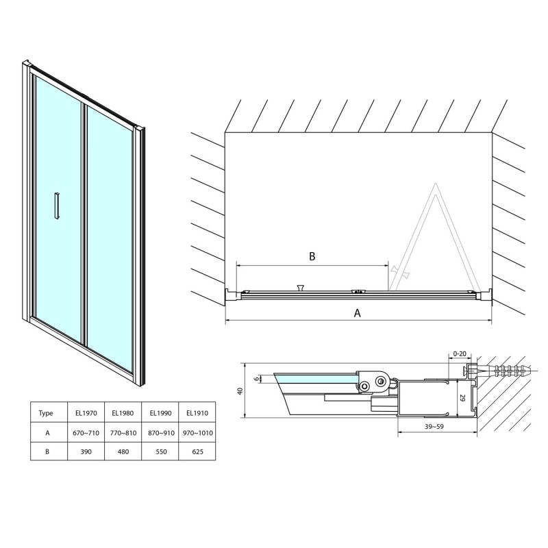 Polysan EASY LINE sprchové dvere skladacie 900mm, číre sklo EL1990