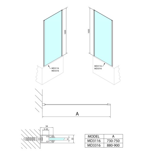 Polysan DEEP sprchová bočná stena 900x1650mm, číre sklo MD3316