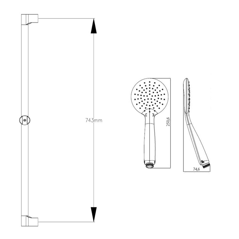 Sapho WANDA sprchová súprava s mydelničkou, posuvný držiak, 790 mm, chróm 1202-27
