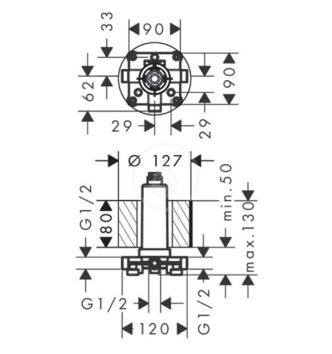 Axor Montážne telesá - Základné teleso na hornú sprchu s prívodom od stropu (26434180)