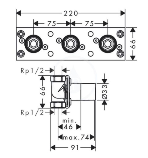 Axor Montážne telesá - Základné teleso na termostat na stenu/pod omietku na 2 spotrebiče (45442180)