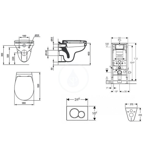 Geberit Duofix - Súprava na závesné WC + klozet a sedadlo Ideal Standard Quarzo – súprava s tlačidlom Sigma20, biela/lesklý chró