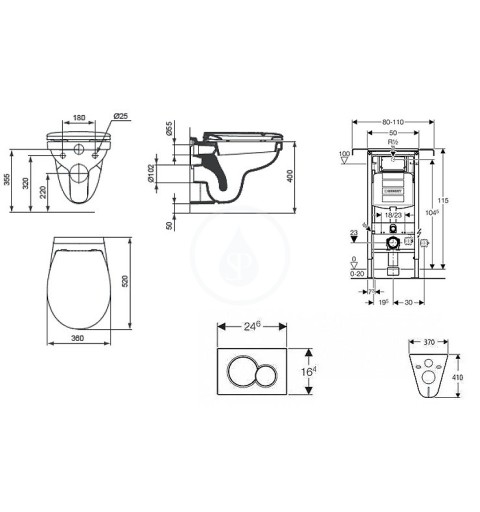 Geberit Duofix - Súprava na závesné WC + klozet a sedadlo softclose Ideal Standard Quarzo – súprava s tlačidlom Sigma30, lesklý/