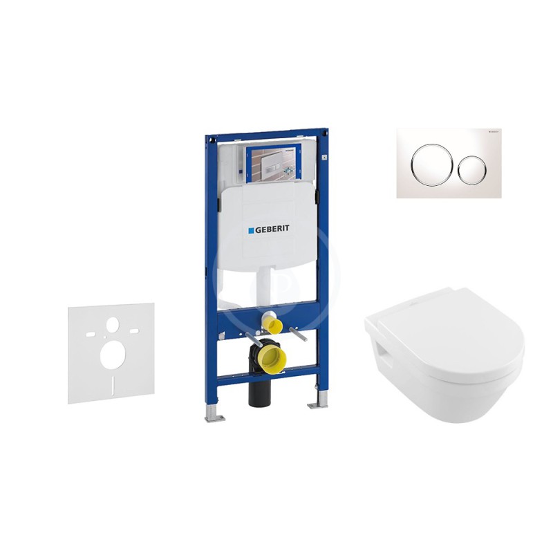 Geberit Duofix - Súprava na závesné WC + klozet a sedadlo softclose Villeroy & Boch – súprava s tlačidlom Sigma20, biela/lesklý 