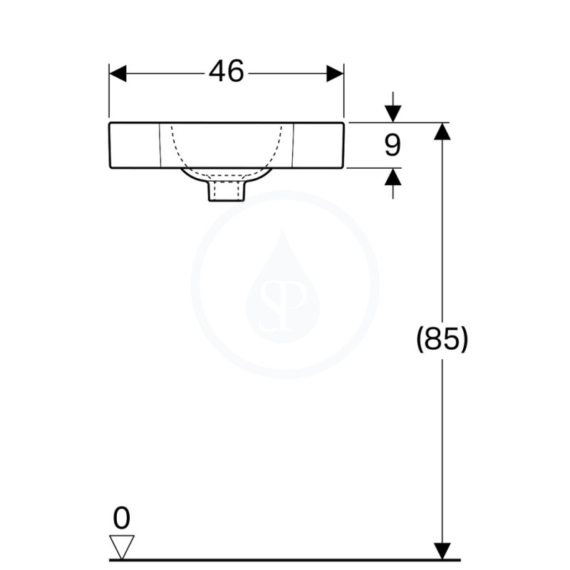 Geberit iCon - Rohové umývadielko bez prepadu, 460 mm x 330 mm, biele - jednootvorové umývadielko (124729000)