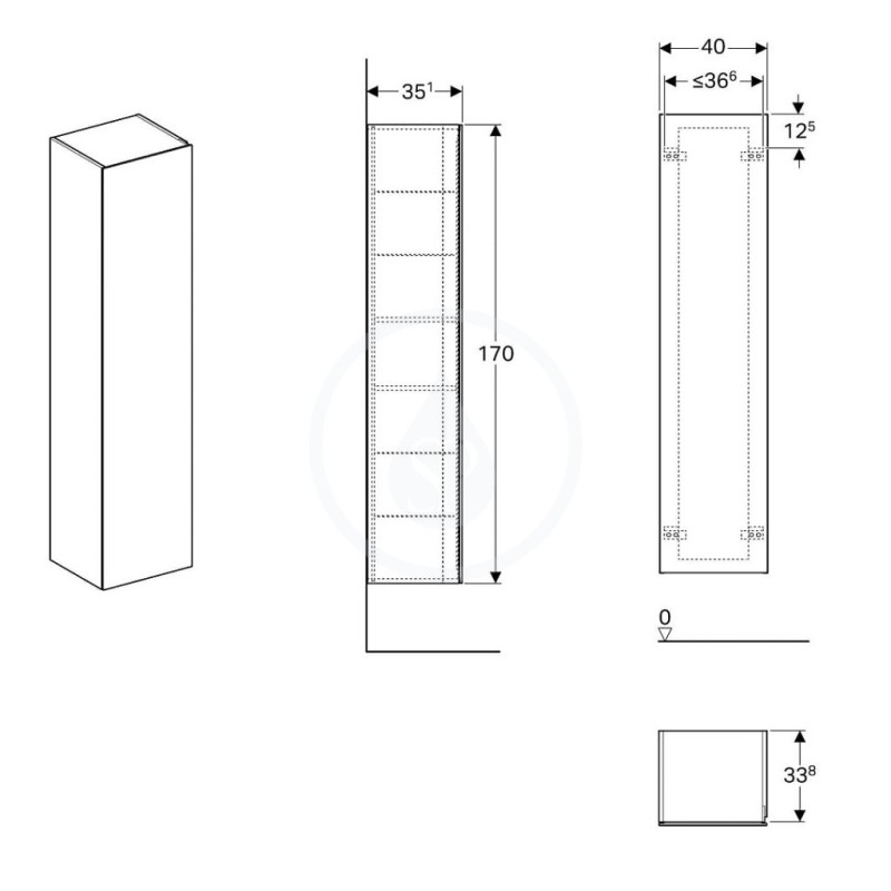 Geberit Xeno 2 - Skrinka vysoká 1700x400 mm, zrkadlo vo vnútri, sivá (500.503.43.1)