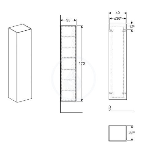 Geberit Xeno 2 - Skrinka vysoká 1700x400 mm, zrkadlo vo vnútri, sivá (500.503.43.1)