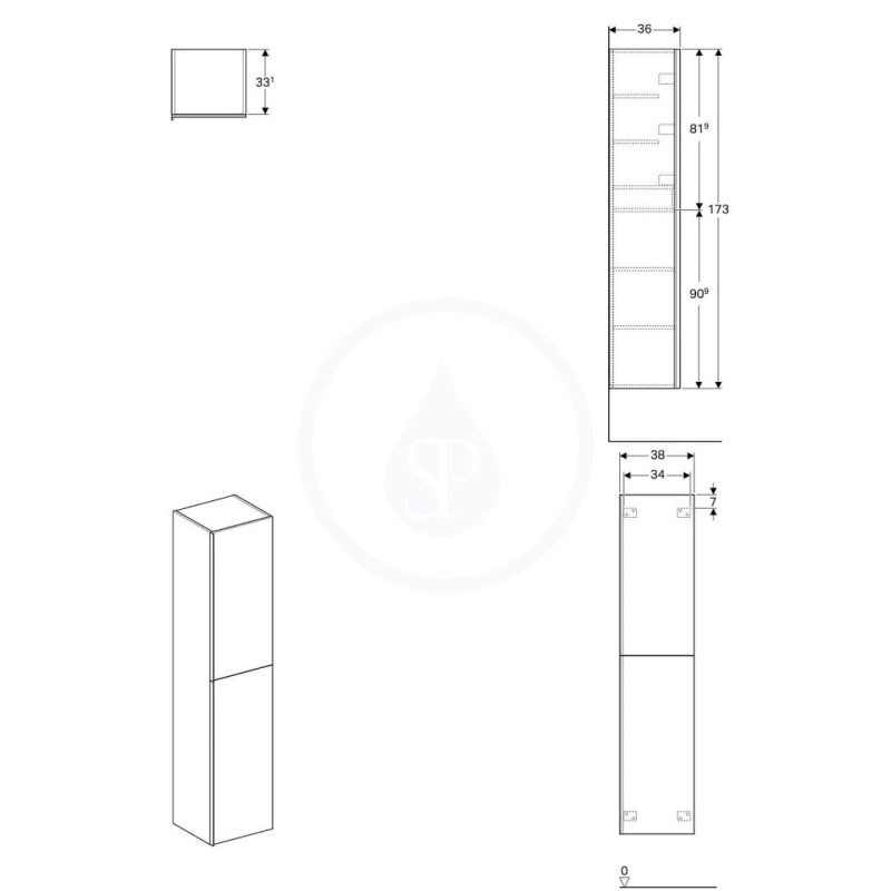 Geberit Acanto - Skrinka vysoká 1730x380 mm, dvoje dvierka, lesklá biela (500.619.01.2)