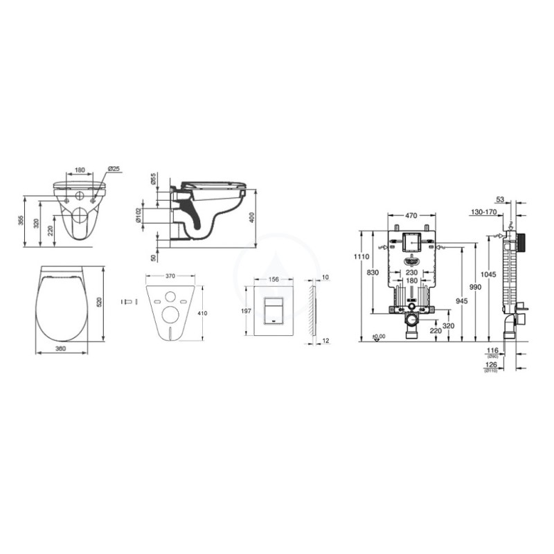 Grohe Uniset - Súprava na závesné WC + klozet a sedadlo softclose Ideal Standard Quarzo (38643SET-KD)