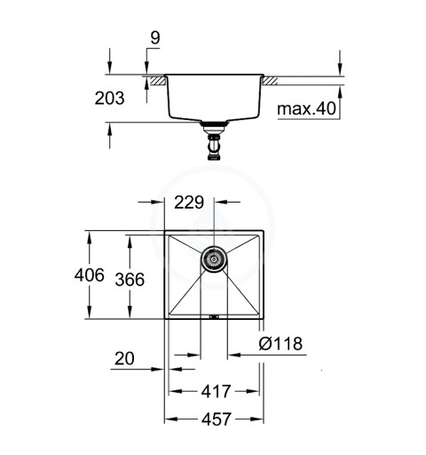 Grohe Drezy - Kompozitný drez K700 s odtokom, 457x406 mm, granitová sivá (31653AT0)