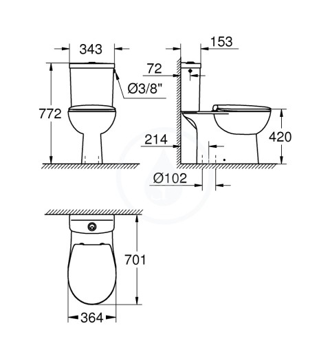 Grohe Bau Ceramic - WC kombi súprava s nádržkou a sedadlom softclose, rimless, alpská biela (39346000)