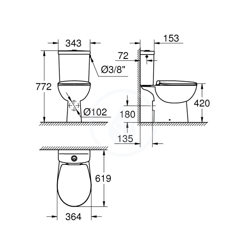 Grohe Bau Ceramic - WC kombi súprava s nádržkou a sedadlom softclose, alpská biela (39347000)