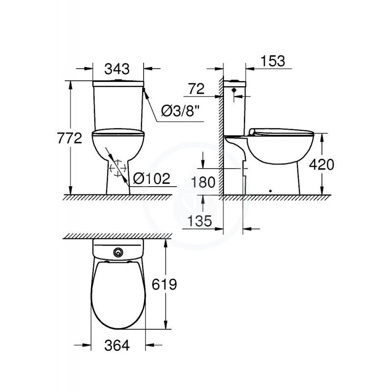 Grohe Bau Ceramic - WC kombi set s nádržkou a sedadlom softclose, rimless, alpská biela (39496000)