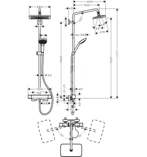 Hansgrohe Croma - Vaňová súprava Showerpipe s termostatom, 1jet, chróm (27687000)