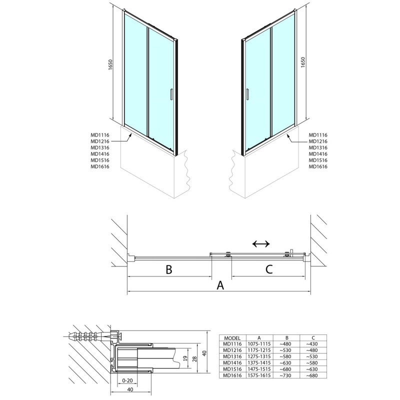 Polysan DEEP sprchové dvere 1200x1650mm číre sklo MD1216