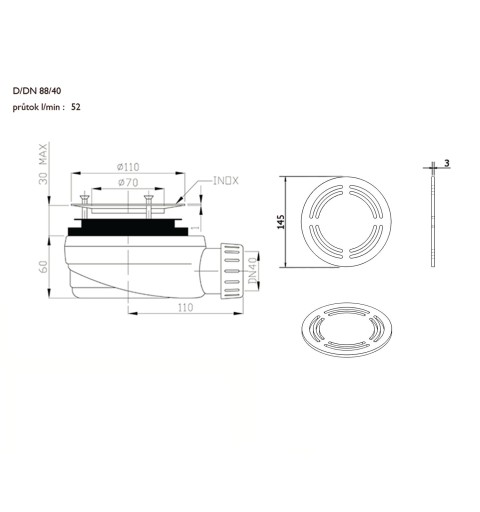 Polysan FLEXIA vaničkový sifón, otvor vaničky 90mm, DN40, čierna 91432