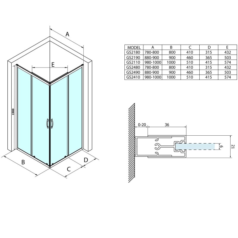 Gelco SIGMA SIMPLY sprchové dvere posuvné pre rohový vstup 800 mm, číre sklo GS2180