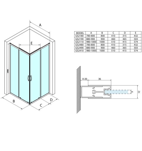 Gelco SIGMA SIMPLY štvorcová sprchová zástena 900x900 mm, rohový vstup, číre sklo GS2190GS2190